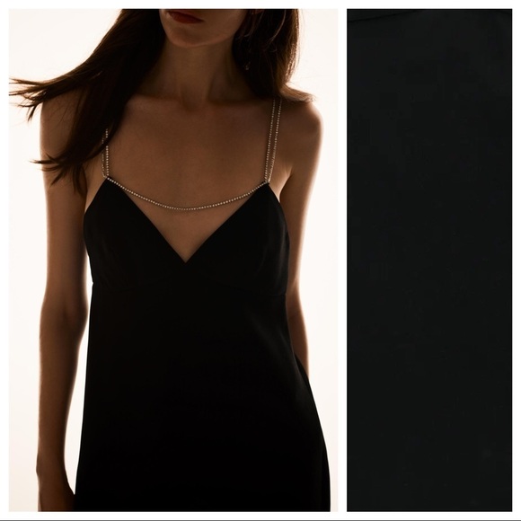 🌹NWT. Zara Black Rhinestone Strap Mini Dress Size XL. - Picture 2 of 8